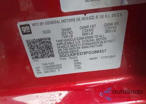 2023 Chevrolet Silverado 1500 4Wd Short Bed Lt Trail Boss from USA, damaged, VIN 3GCUDFED3PG186417